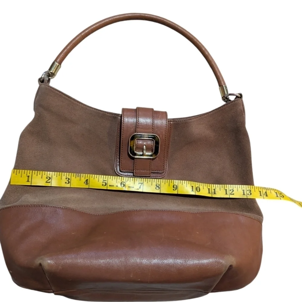 Talbots Camel Tan Leather Suede Hobo Bag Tortoiseshell Buckle Neutral